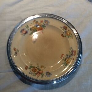 Vintage 1940's Art deco Umbertone Ceramic Plate with Silver Rim